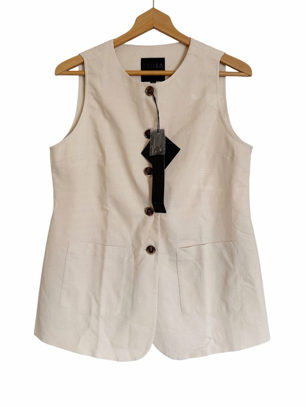 Mina Self Summer Long Cotton Linen Blend Cream Lightweight Vest Top size M